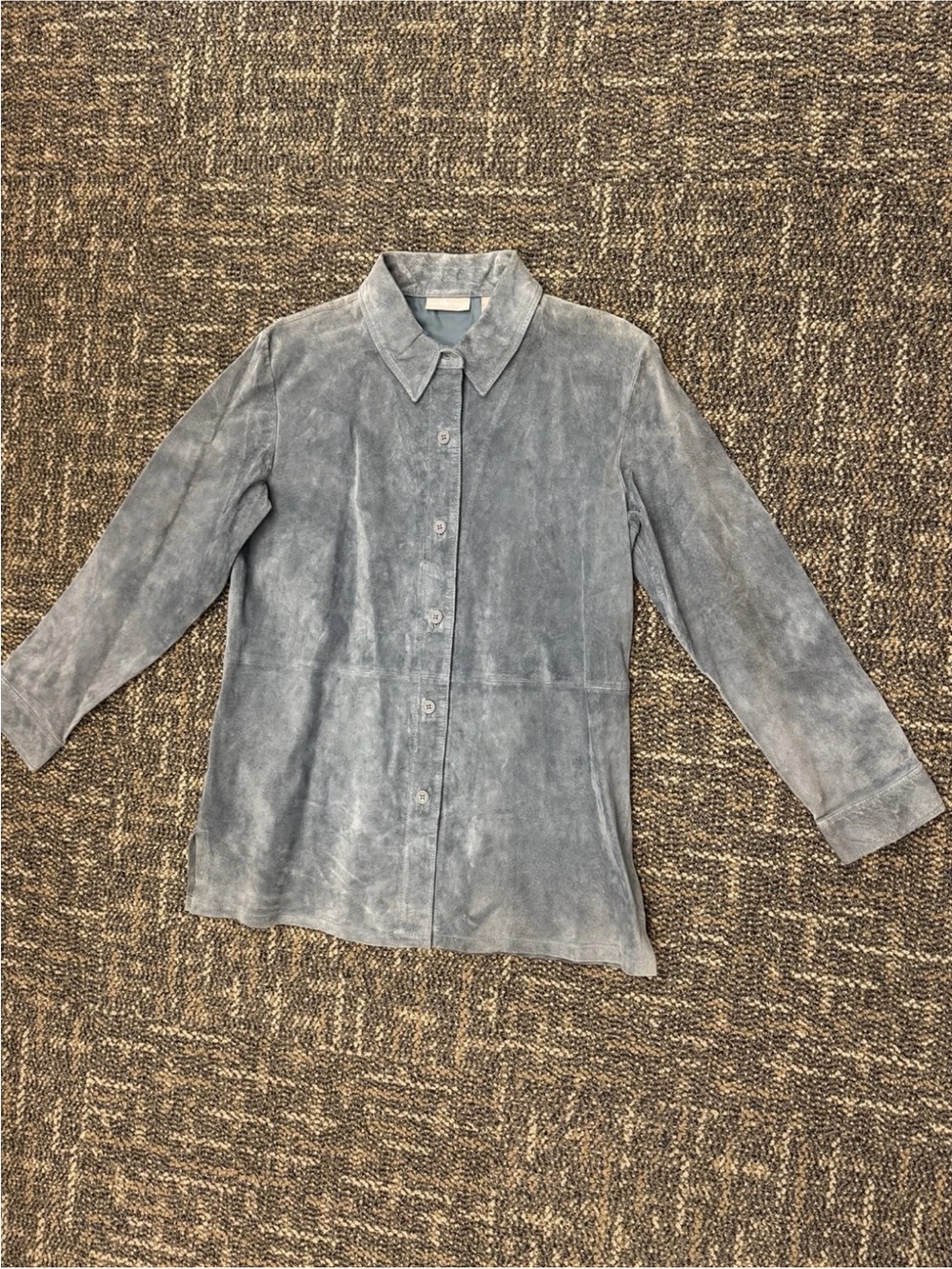 Vintage 90s Slate Grey Suede Shacket Minimalist Utility Leather Shirt Jacket M